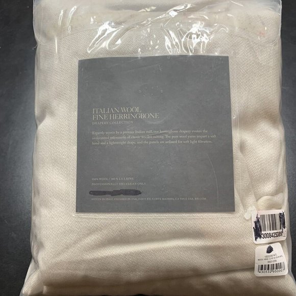 Restoration Hardware Italian Wool Herringbone Curtain Panel 96X100 Natural Ivory - Picture 2 of 10